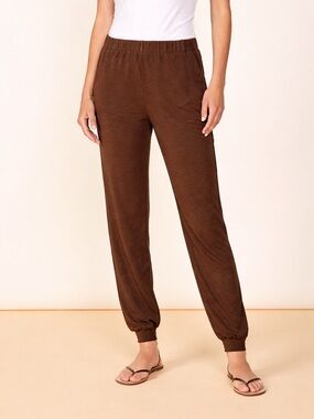 Monrow Softfleece Joggers Brown Elastic Waist Lounge Pants Size Small minimalist